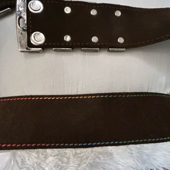 Gail LaBelle Luxury Heavy silver genuine suede leather with rainbow stitch Belt - Picture 8 of 10
